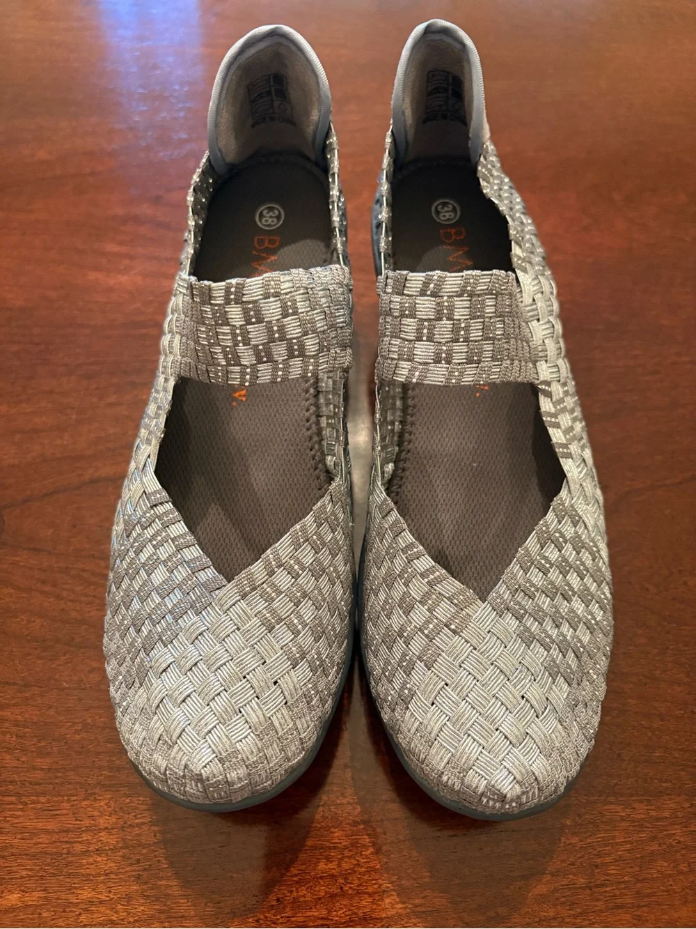 Bernie Mev Lulia Woven Wedges (Metallic Gray) Size 38, US 7.5/8